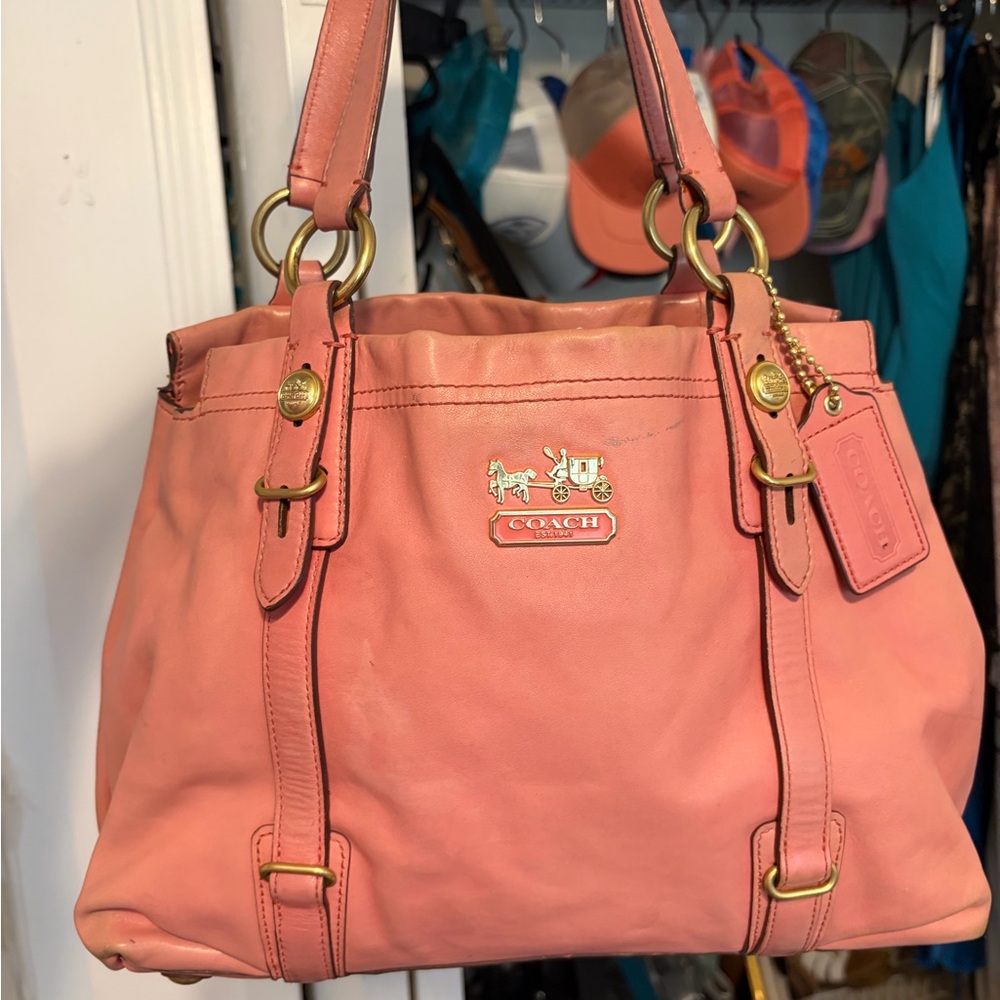 Beautiful Coach Y2K Light Pink Leather Mia Satchel Purse with Gold Hardware